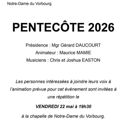 Le dimanche 24 mai, la messe de Pentecôte sera animée par Maurice Mamie